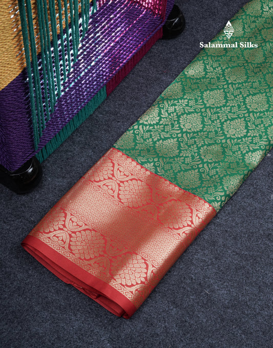 Semi Silk Pattu Pavadai (Bottle Green) With Red Blouse 37"