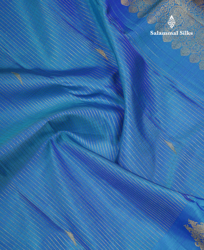 Beautiful Dual Tone Blue Pure Kanjivaram Silk Saree With Traditional Border
