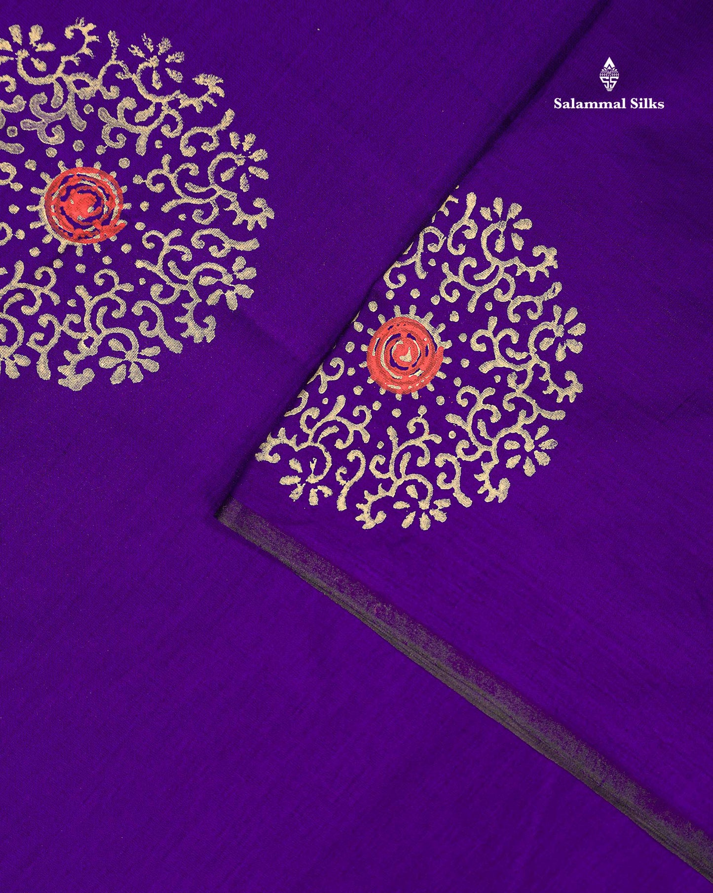 South Cotton Saree - Violet Printed Saree With Contrast Cream Blouse