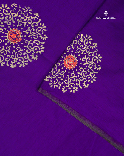 South Cotton Saree - Violet Printed Saree With Contrast Cream Blouse