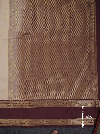 Beautiful Cream Sandal Checks With Butta Semi Silk Saree With Contrast Dark Brown Traditional Rettapet Border
