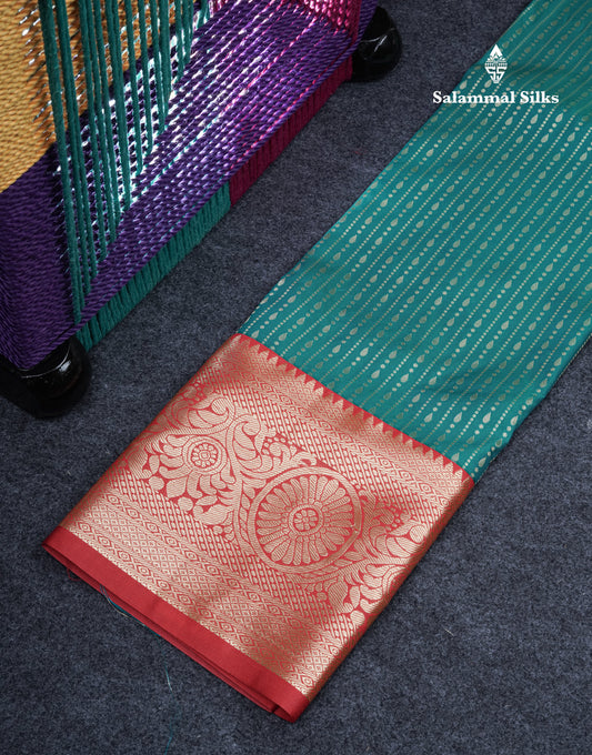 Semi Silk Pattu Pavadai (Dual Tone Green) With Red Blouse 37"