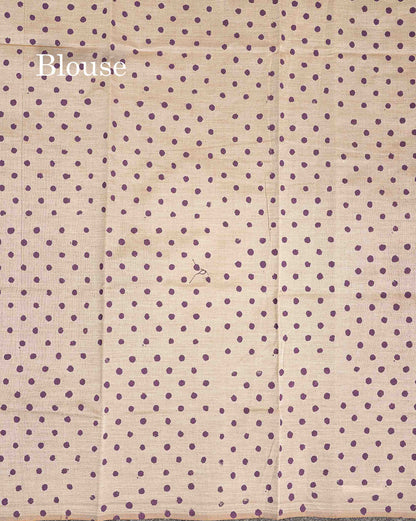 South Cotton Saree - Violet Printed Saree With Contrast Cream Blouse
