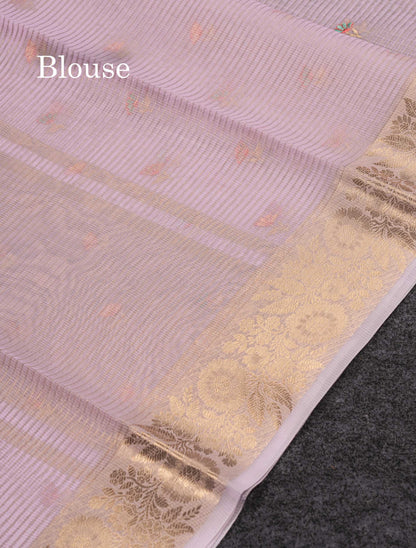 Beautiful Lavender Embroidery Floral Design Kota Cotton  Mix Saree With Fancy Border