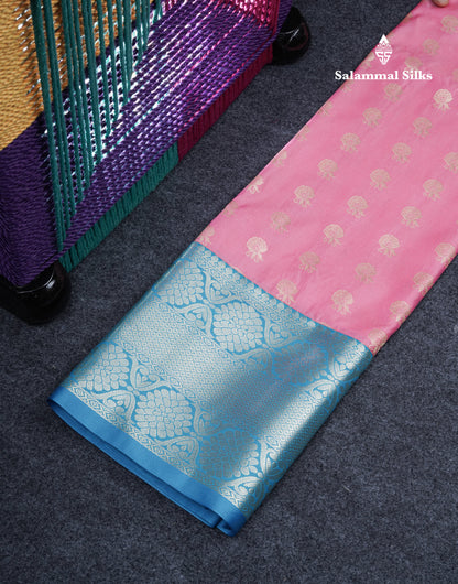 Semi Silk Pattu Pavadai (Onion Pink) With Blue Blouse 36.5"