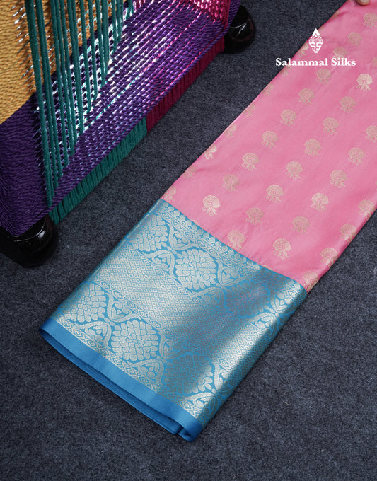 Semi Silk Pattu Pavadai (Onion Pink) With Blue Blouse 36.5"