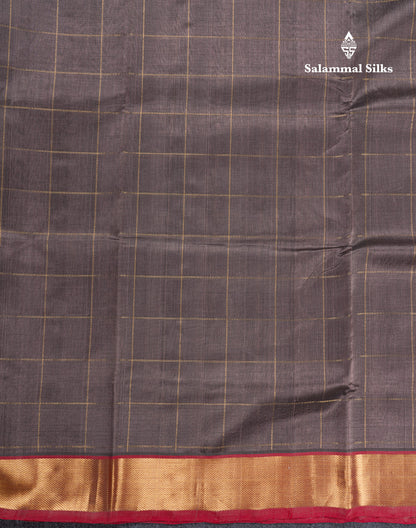 Grey Pure Silk Cotton Saree With Contrast Chilly Red Blouse