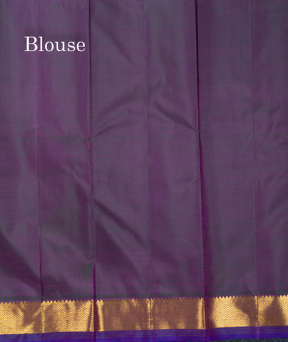 Mustard Yellow Pure Kanjivaram Silk Saree With Contrast Dark Purple Small Traditional Border