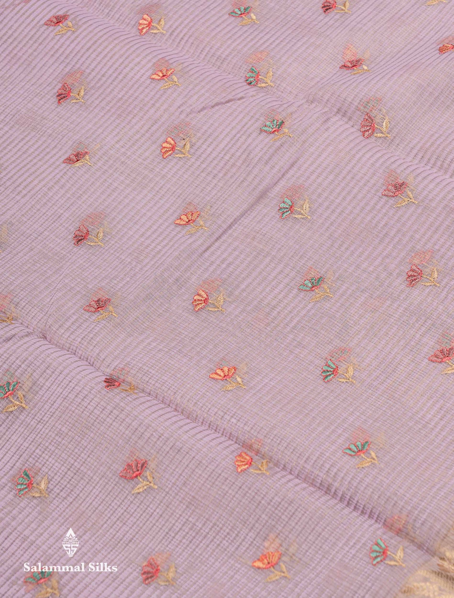 Beautiful Lavender Embroidery Floral Design Kota Cotton  Mix Saree With Fancy Border
