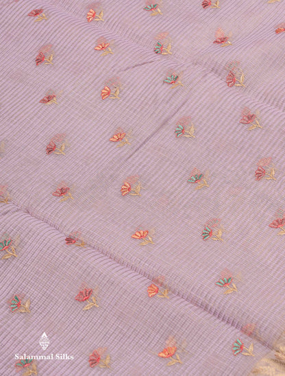Beautiful Lavender Embroidery Floral Design Kota Cotton  Mix Saree With Fancy Border