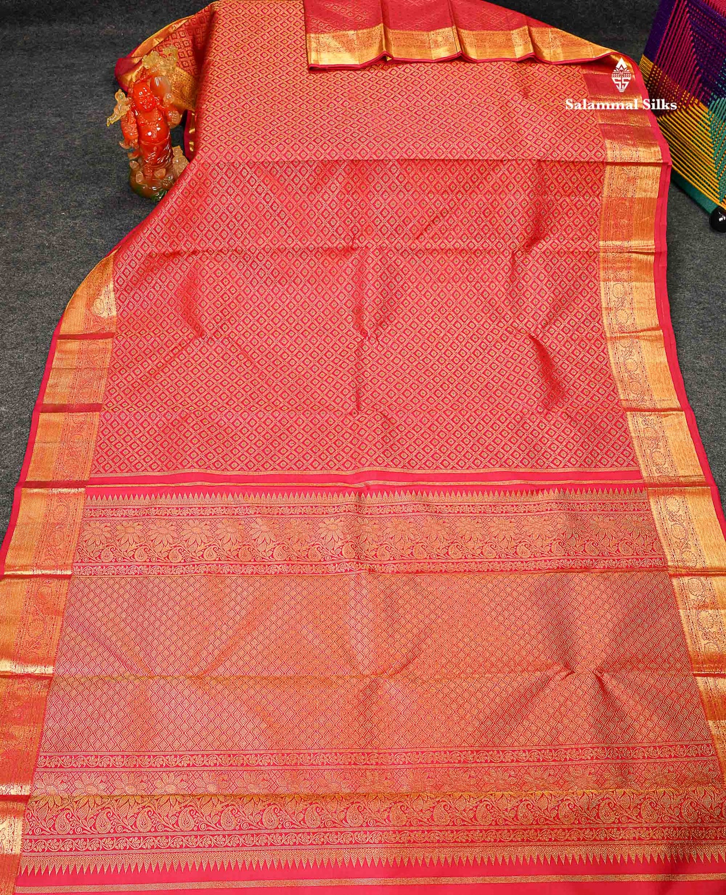 Bridal Pure Kanjivaram Silk Saree - Redish Pink Menakari Work Along With Traditional Border