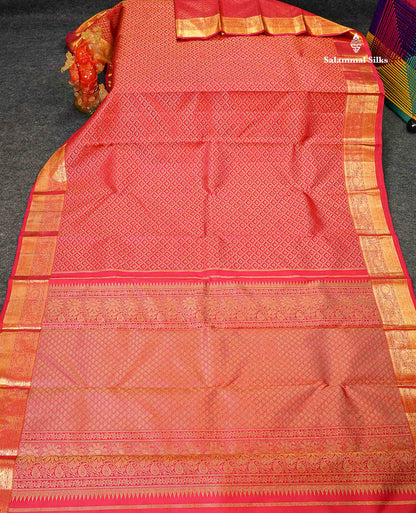 Bridal Pure Kanjivaram Silk Saree - Redish Pink Menakari Work Along With Traditional Border
