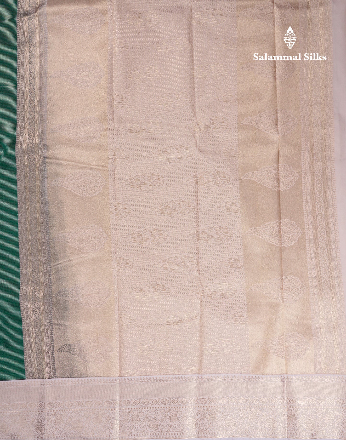 Beautiful Bottle Green Vaira Oosi Semi Silk Saree With Contrast Cream Traditional Border