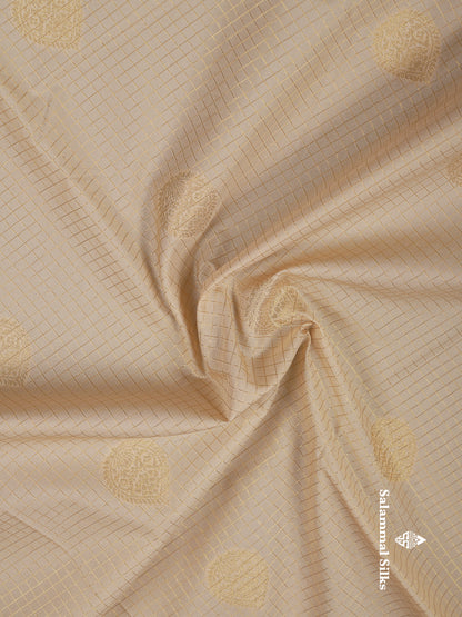 Beautiful Cream Sandal Checks With Butta Semi Silk Saree With Contrast Dark Brown Traditional Rettapet Border