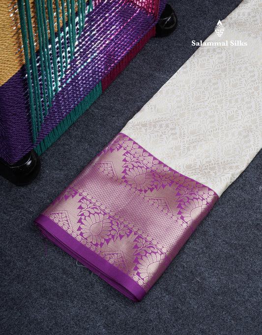 Semi Silk Pattu Pavadai (Half White) With Magenta Blouse 37"