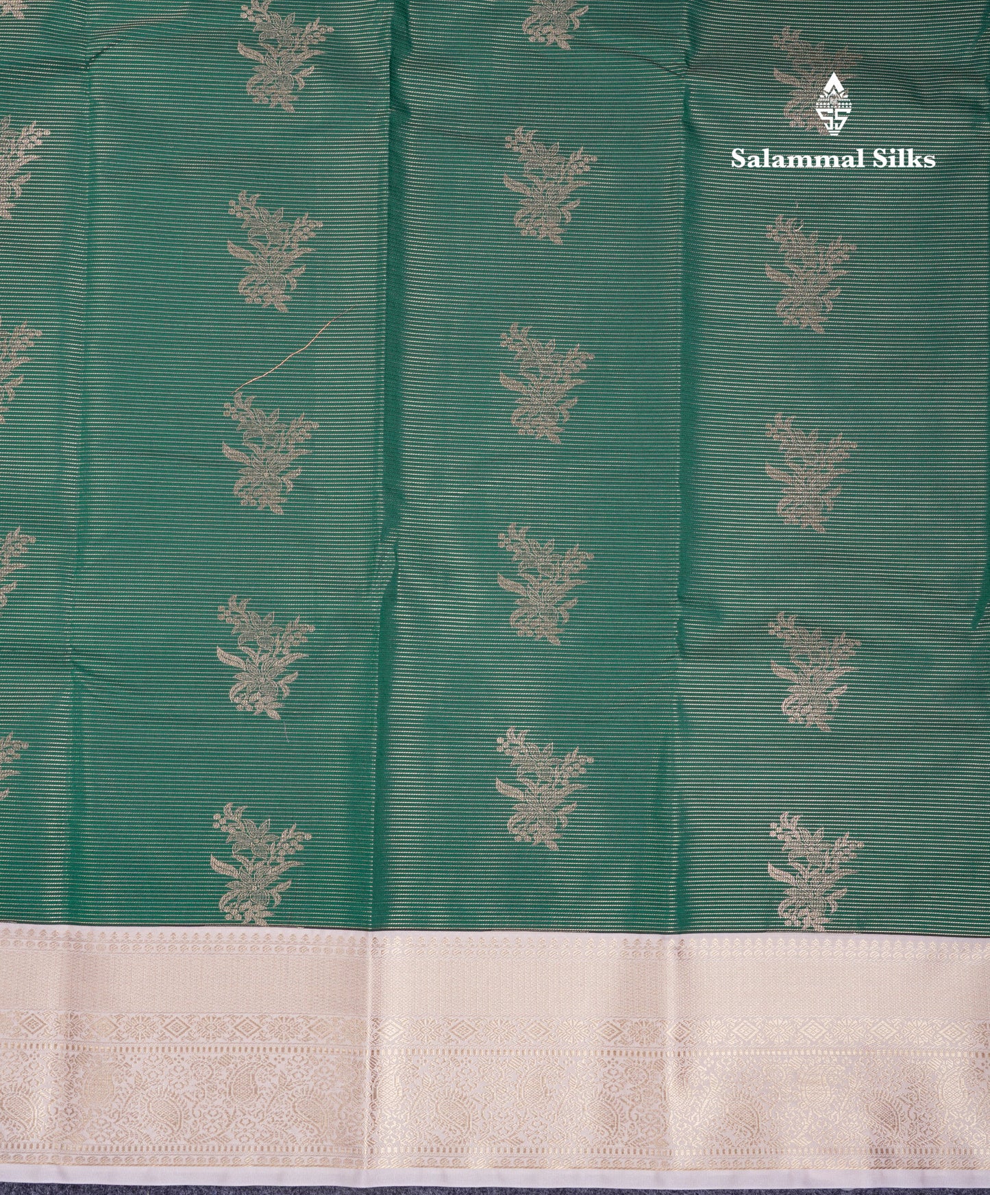 Beautiful Bottle Green Vaira Oosi Semi Silk Saree With Contrast Cream Traditional Border