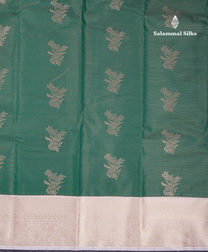 Beautiful Bottle Green Vaira Oosi Semi Silk Saree With Contrast Cream Traditional Border