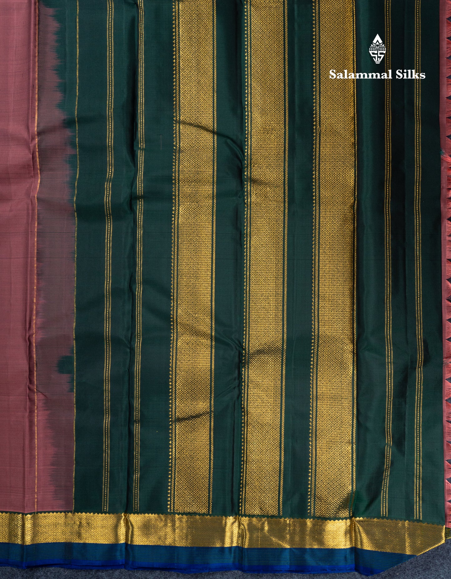 Dual Tone Chocolate Pure Kanjivaram Silk Saree With Contrast Bottle Green Blouse