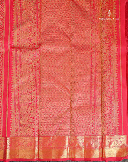Bridal Pure Kanjivaram Silk Saree - Redish Pink Menakari Work Along With Traditional Border