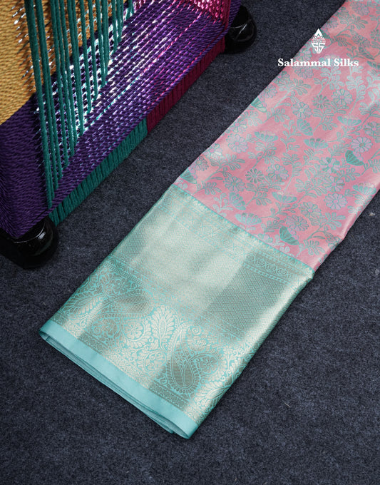 Semi Silk Pattu Pavadai Tissue (Peach) With Rexona Blouse 36"