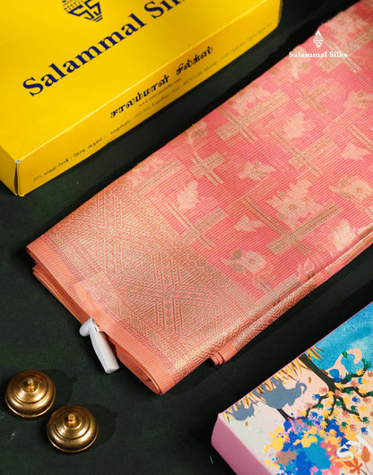 Beautiful Dark Peach Fancy Kota Mix Saree With Self Designer Blouse