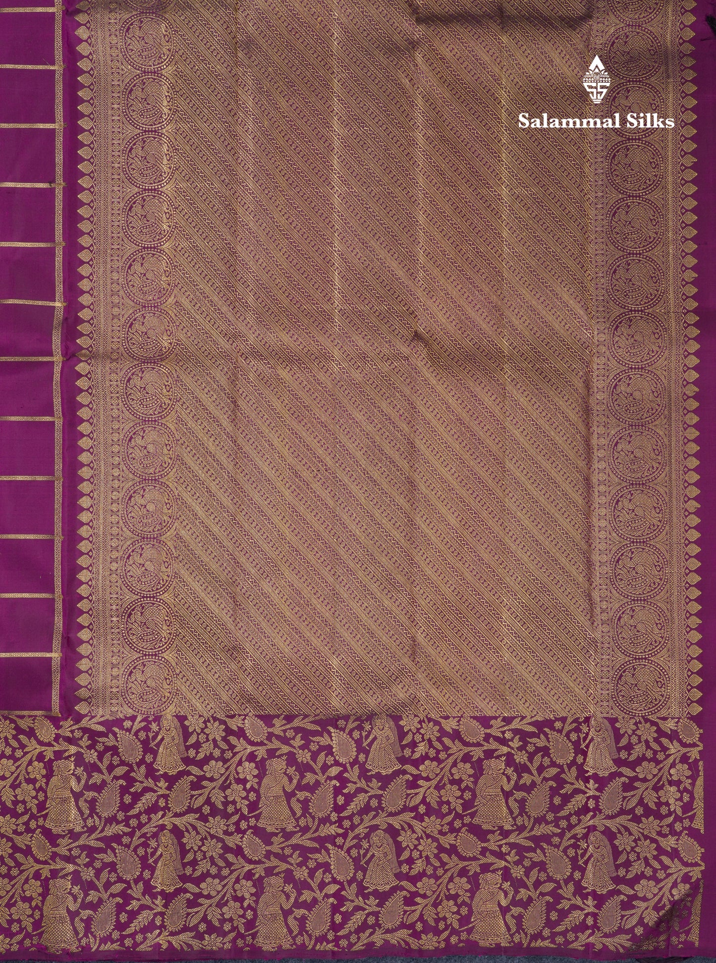 Beautiful Dark Purple Zari Checks With Traditional Butta Bridal Pure Kanjivaram Silk Saree With Fancy Border