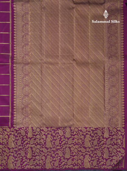 Beautiful Dark Purple Zari Checks With Traditional Butta Bridal Pure Kanjivaram Silk Saree With Fancy Border