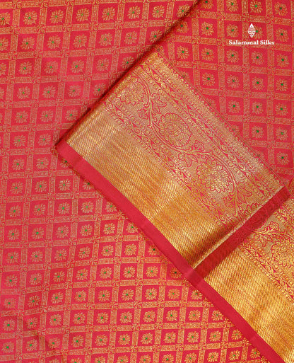 Bridal Pure Kanjivaram Silk Saree - Redish Pink Menakari Work Along With Traditional Border
