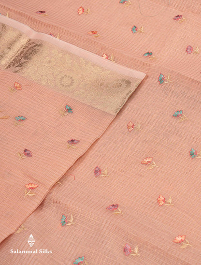 Beautiful Lavender Embroidery Floral Design Kota Cotton  Mix Saree With Fancy Border