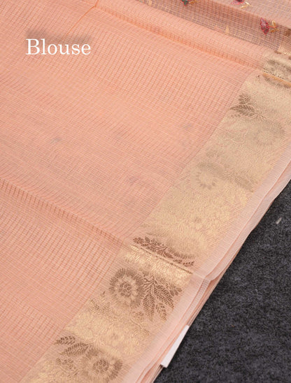 Beautiful Lavender Embroidery Floral Design Kota Cotton  Mix Saree With Fancy Border