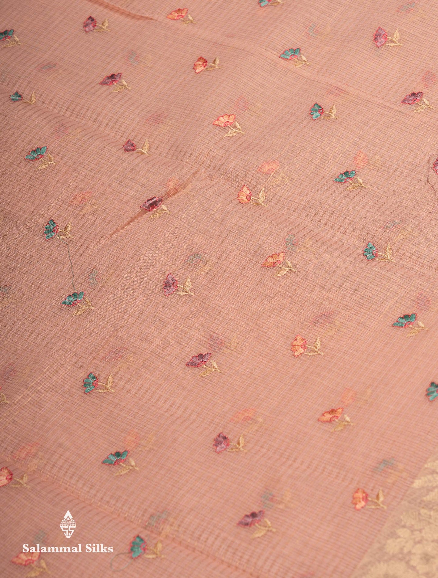 Beautiful Lavender Embroidery Floral Design Kota Cotton  Mix Saree With Fancy Border