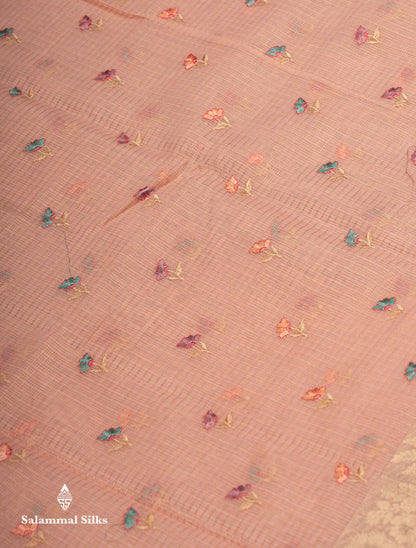 Beautiful Lavender Embroidery Floral Design Kota Cotton  Mix Saree With Fancy Border