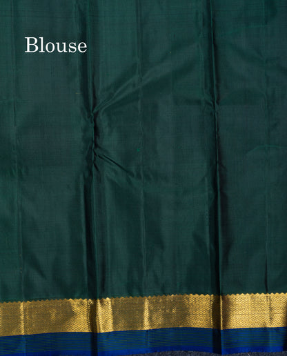 Dual Tone Chocolate Pure Kanjivaram Silk Saree With Contrast Bottle Green Blouse