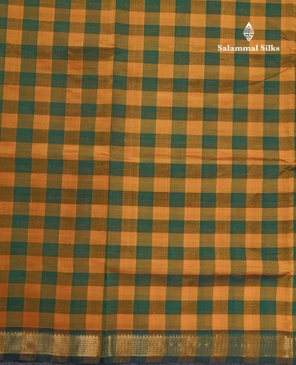 Paalum Pazham Small Checks Pure Silk Cotton Saree With Contrast Bottle Green Blouse