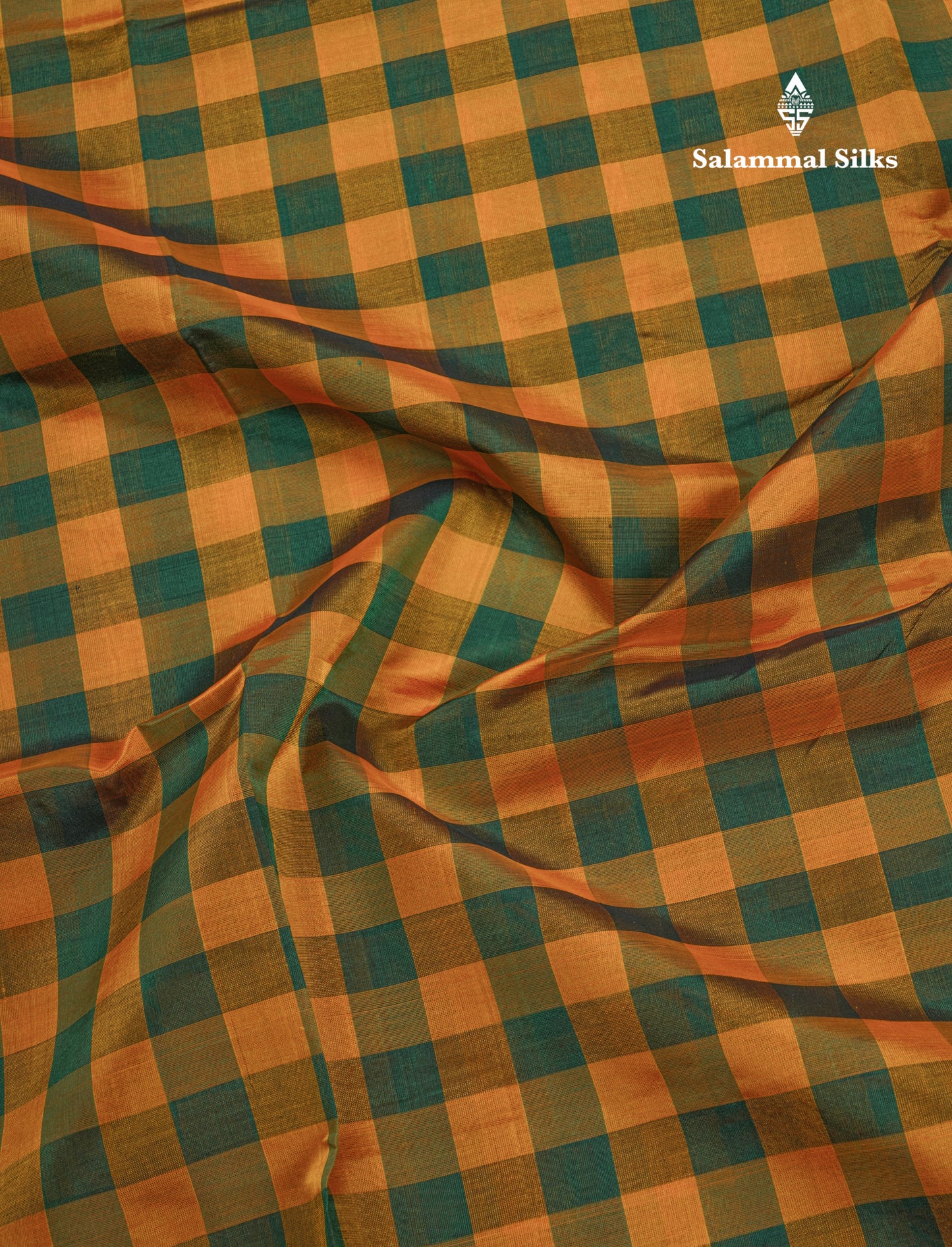 Paalum Pazham Small Checks Pure Silk Cotton Saree With Contrast Bottle Green Blouse