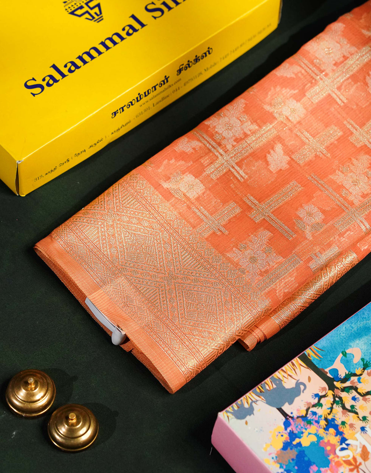 Beautiful Dark Peach Fancy Kota Mix Saree With Self Designer Blouse