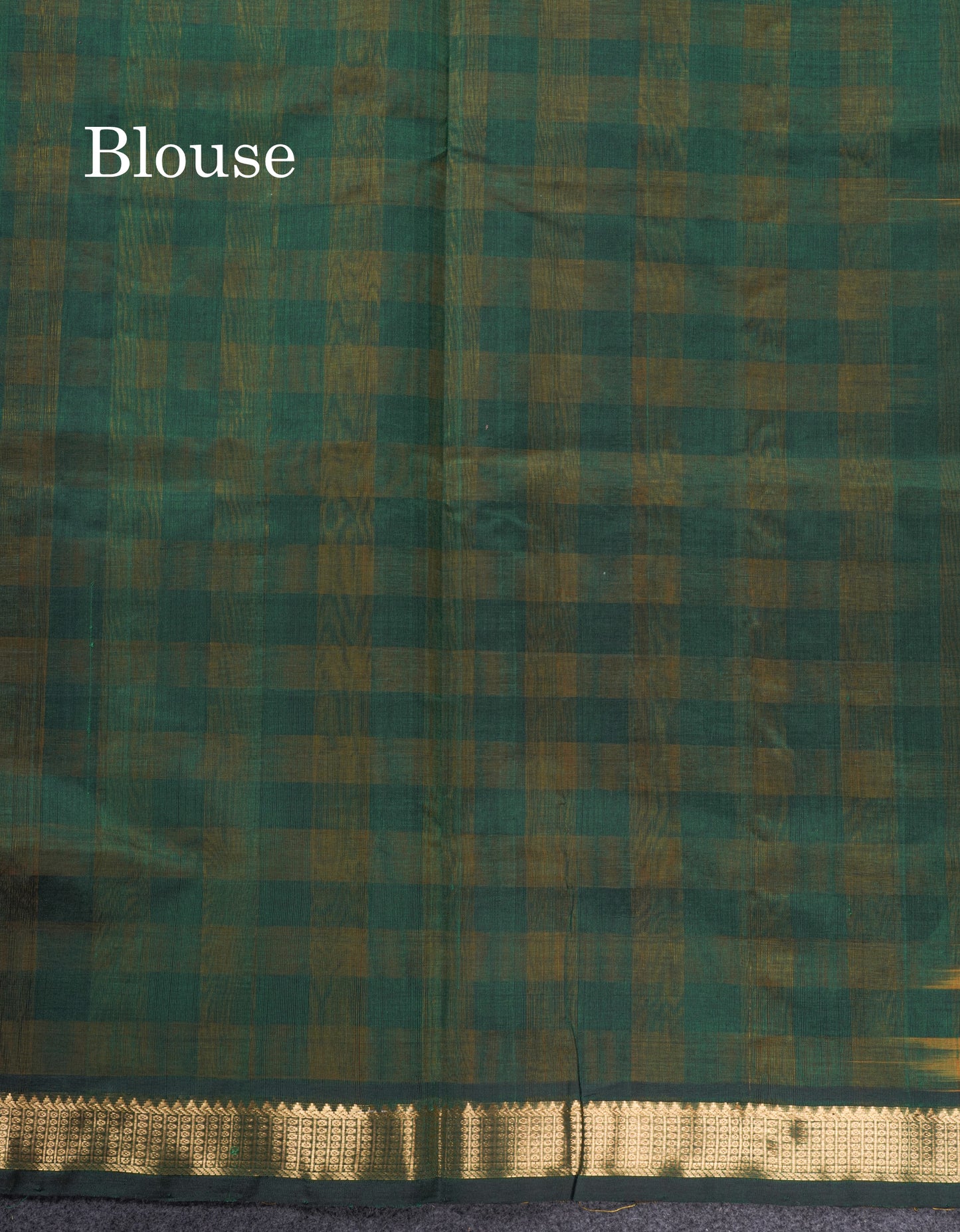 Paalum Pazham Small Checks Pure Silk Cotton Saree With Contrast Bottle Green Blouse