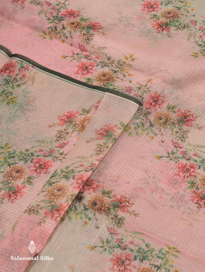 Beautiful Multicolour Floral Design Kota Cotton Mix Fancy Saree With Contrast Bottle Green Blouse