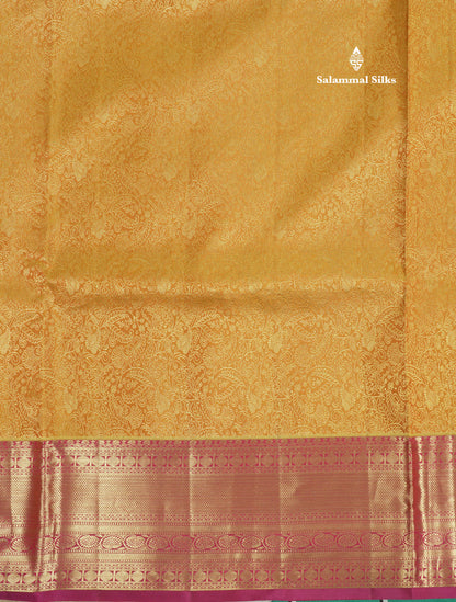 Mustard Yellow Bridal Pure Kanjivaram Silk Saree With Contrast Magenta Border