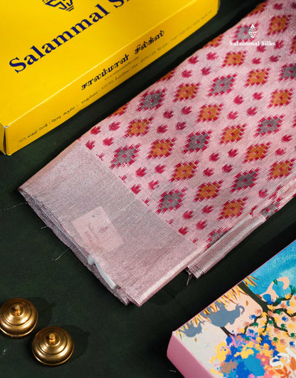 Baby Pink Colour Tissue Kota Cotton Printed Saree With Tissue Border