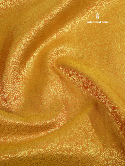 Mustard Yellow Bridal Pure Kanjivaram Silk Saree With Contrast Magenta Border