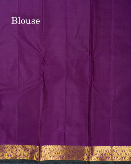 Rust Orange Pure Kanjivaram Silk Saree With Contrast Dark Bottle Green Blouse