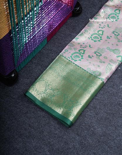 Semi Silk Pattu Pavadai Tissue (Light Lavender) With Bottle Green Blouse 36"