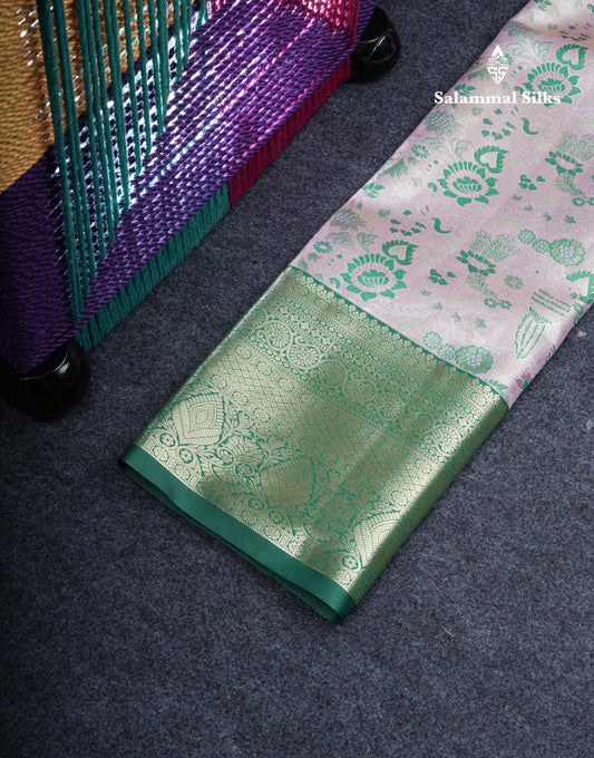 Semi Silk Pattu Pavadai Tissue (Light Lavender) With Bottle Green Blouse 36"