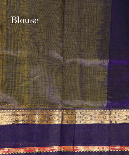 Pure Silk Cotton Saree - Lemon Yellow Small Checks Along With Contrast Dark Navy Blue Traditional Border