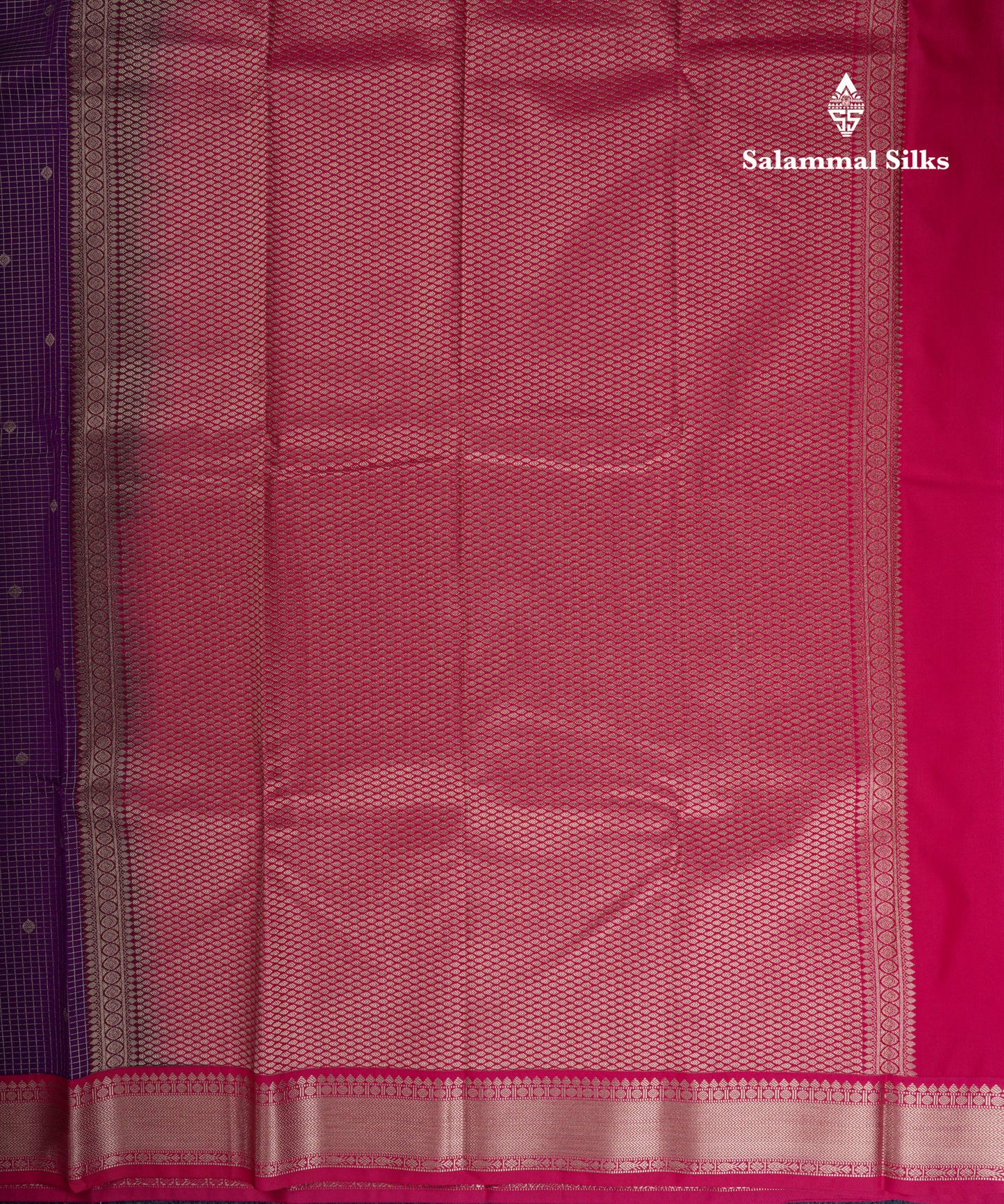 Beautiful Dark Purple Small Checks Semi Silk Saree With Contrast Pink Traditional Medium Border