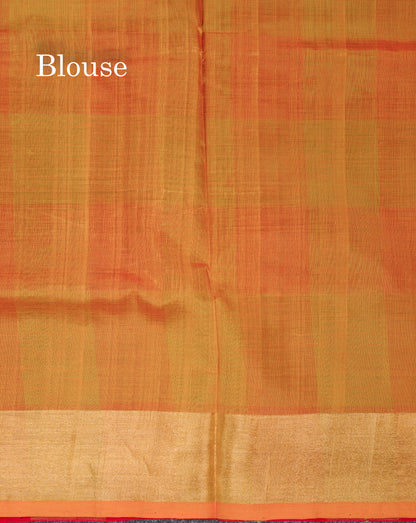 Paalum Pazham Checks Pure Silk Cotton Saree With Contrast Mustard Yellow Blouse