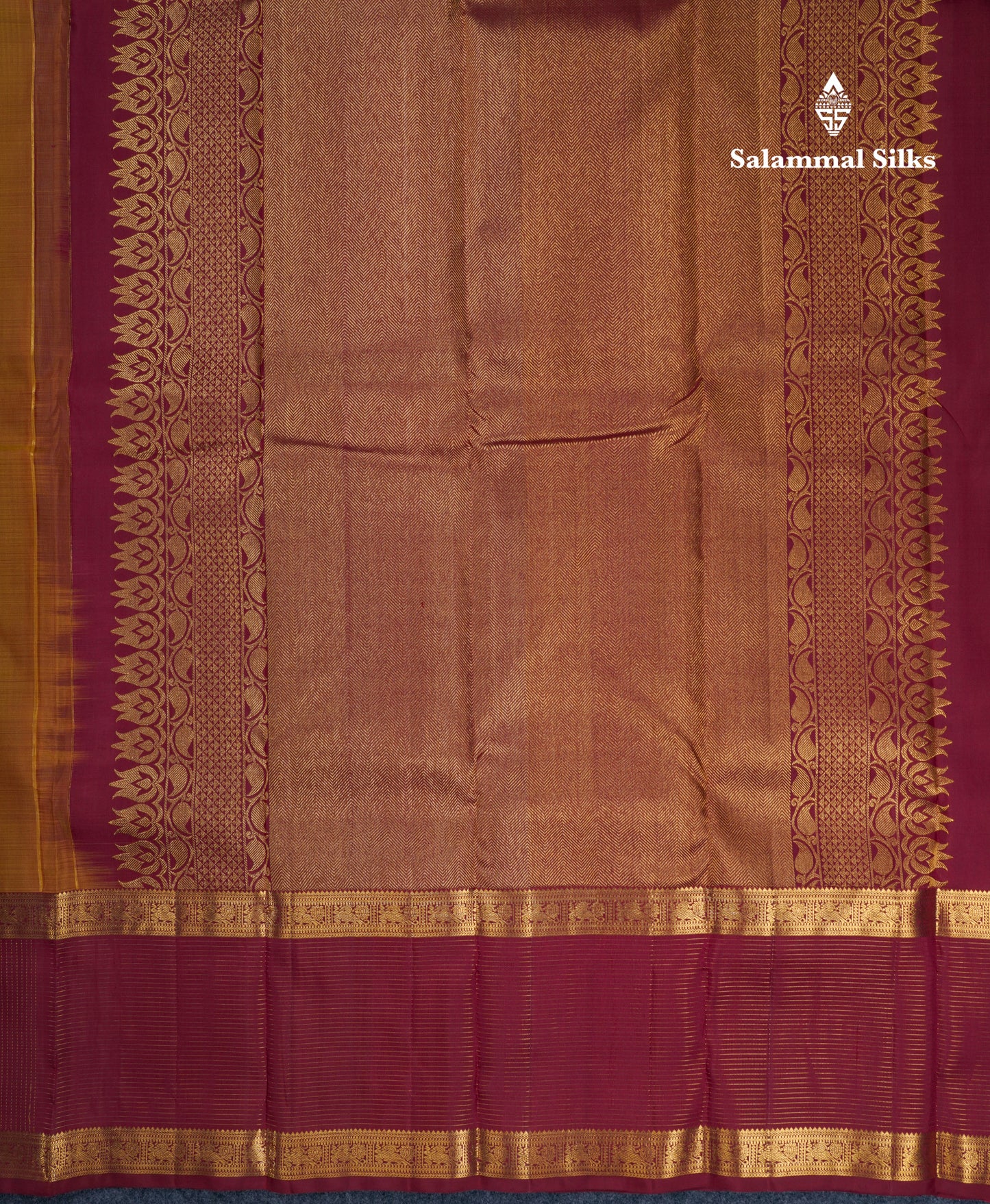 Dual Tone Mustard Yellow Pure Kanjivaram Silk Saree With Contrast Dark Maroon Vaira Oosi Tiny Checks With Traditional Butta Border