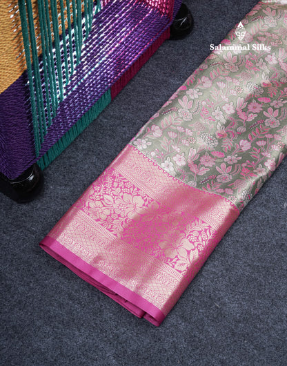 Semi Silk Pattu Pavadai Tissue (Orange) With Blue Blouse 37"