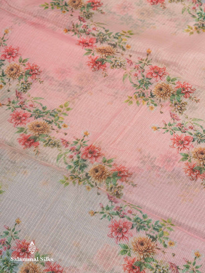 Beautiful Multicolour Floral Design Kota Cotton Mix Fancy Saree With Contrast Bottle Green Blouse